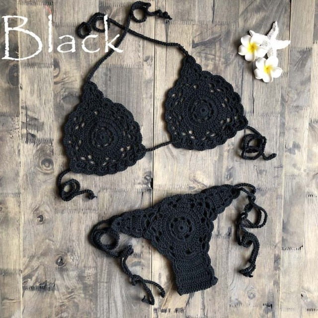 Black Lace Crochet Backless Tankini Swimsuit - angelcroshet