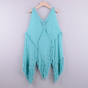 knitted mesh tunic robe sky blue / one size