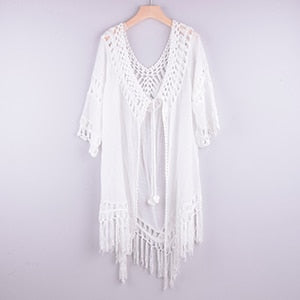 lace tunic cut out tassel robe white / one size
