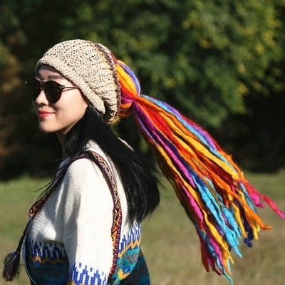 Hand Made Wool Colorful Hat With Braid – Bosom Blouse