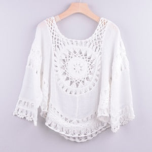 hollow out crochet blouse white / one size
