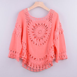 hollow out crochet blouse watermelon red / one size