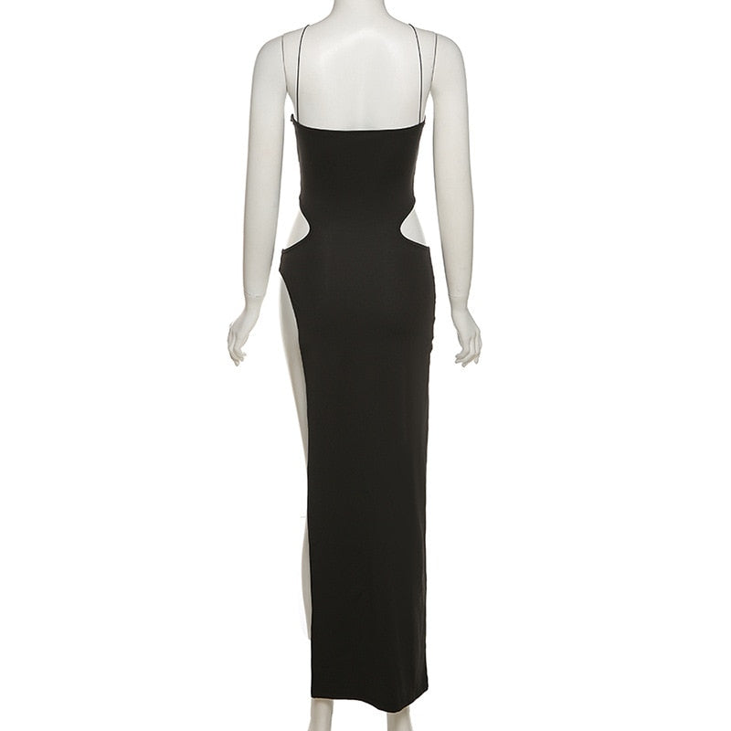 black halter long backless maxi dress