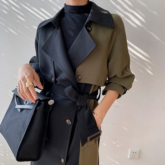 patchwork long trench coat