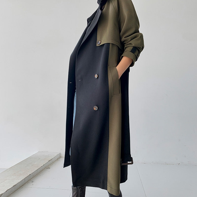 patchwork long trench coat