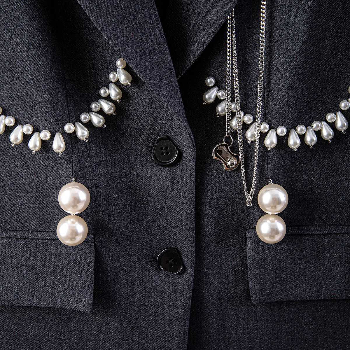 single bosom pearl grey blazer