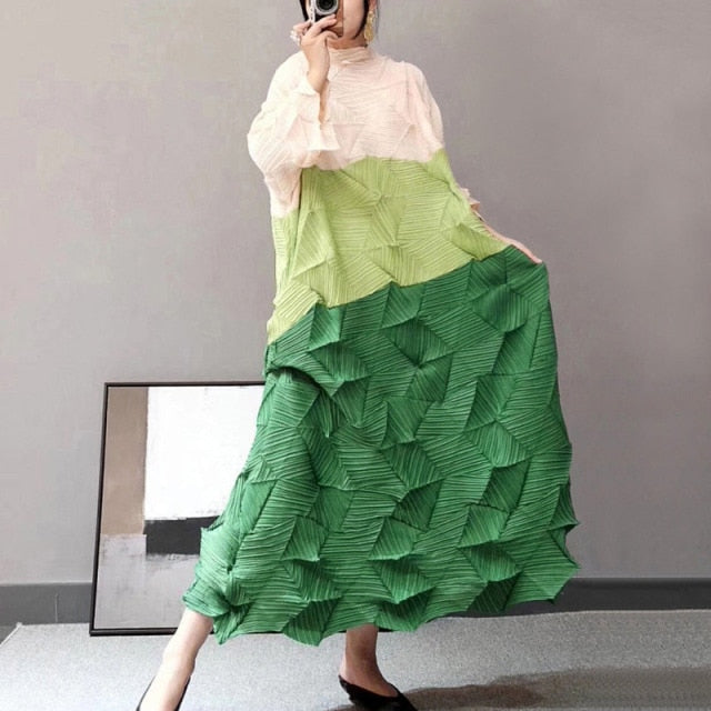 loose  pleated dress green / one size