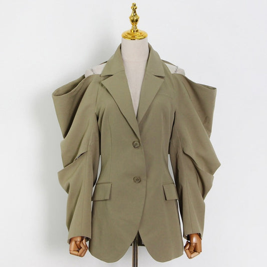 camel solid fold pleated coat