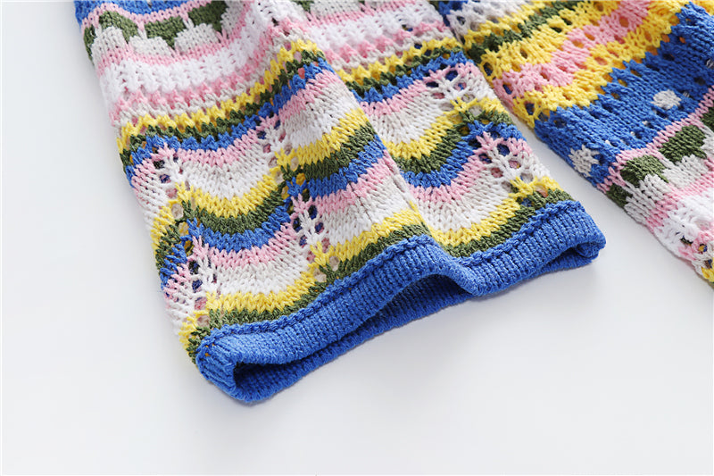 bold striped knit crochet crew neck mini
