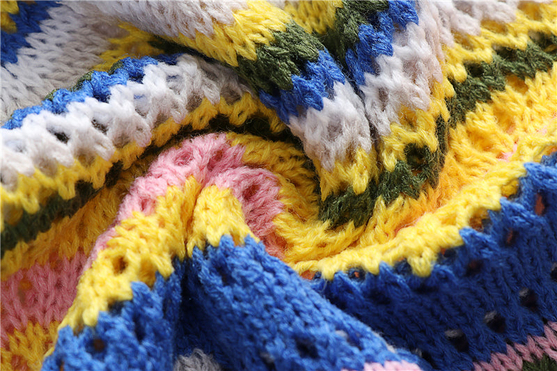 bold striped knit crochet crew neck mini