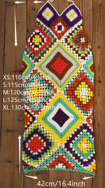 bohemian handmade crochet color stitching long dress