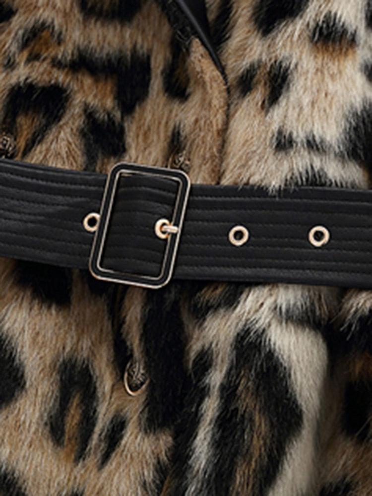 leopard print faux fur trench coat
