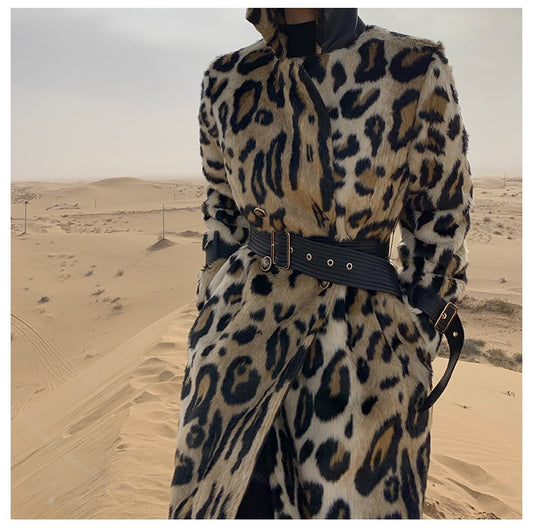 leopard print faux fur trench coat