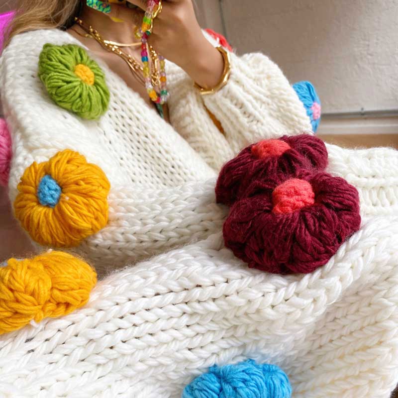 multicolor floral knitted fun sweater
