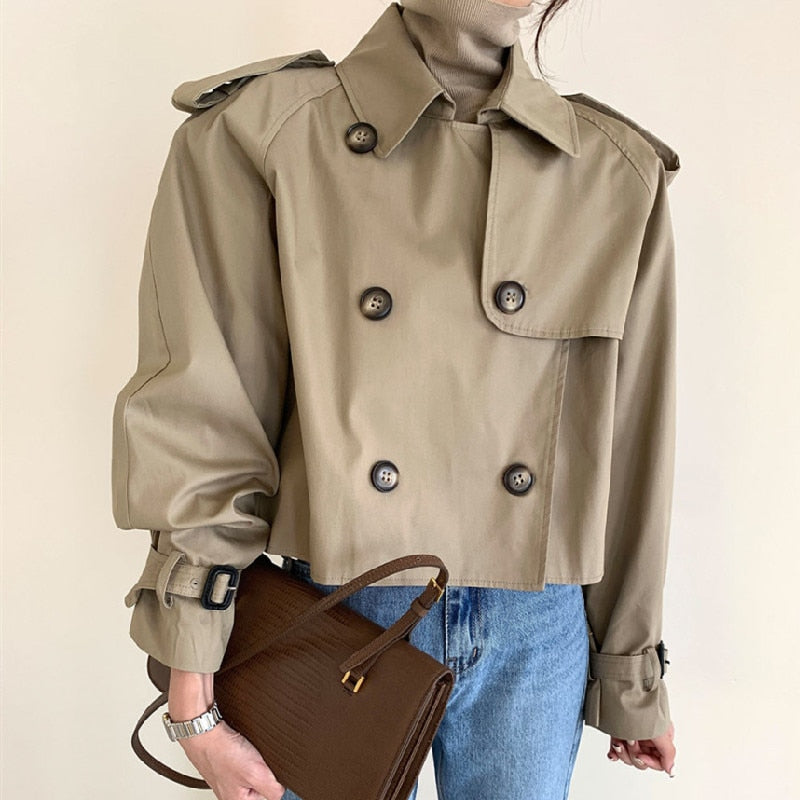 cargo double breasted cropped trench coat