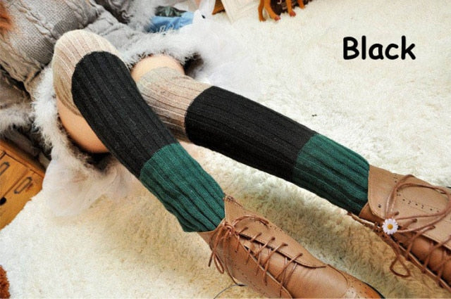 slouch leg bottom striped leg warmers black / one size