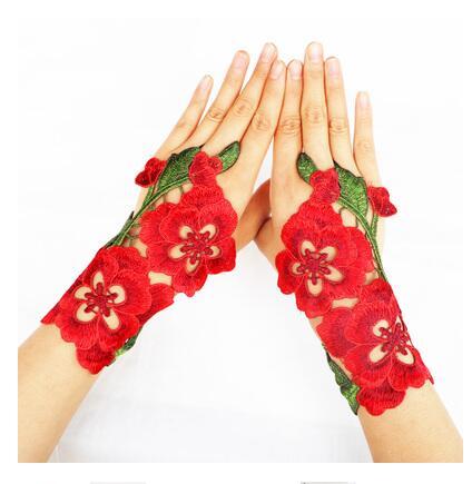 embroidery flower glove 5 / one size