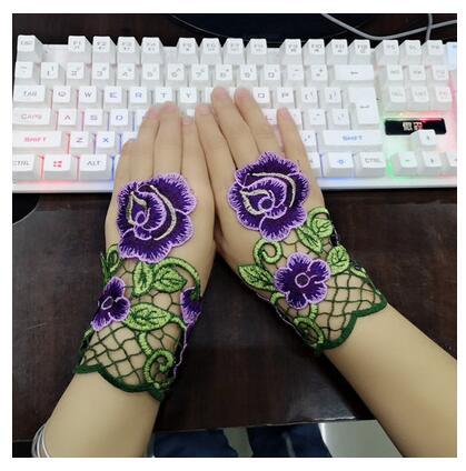 embroidery flower glove 14 / one size