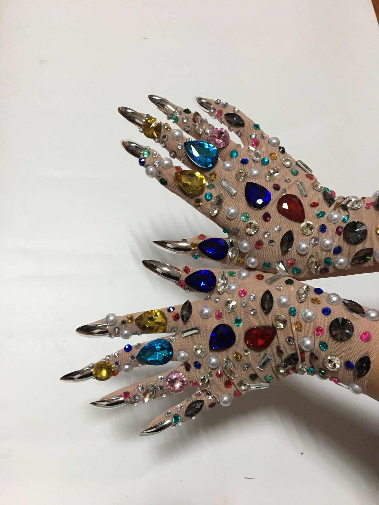 colorful rhinestone mesh gloves