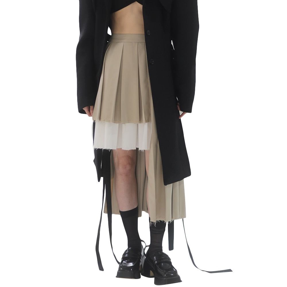 irregular hem color/block mini skirt