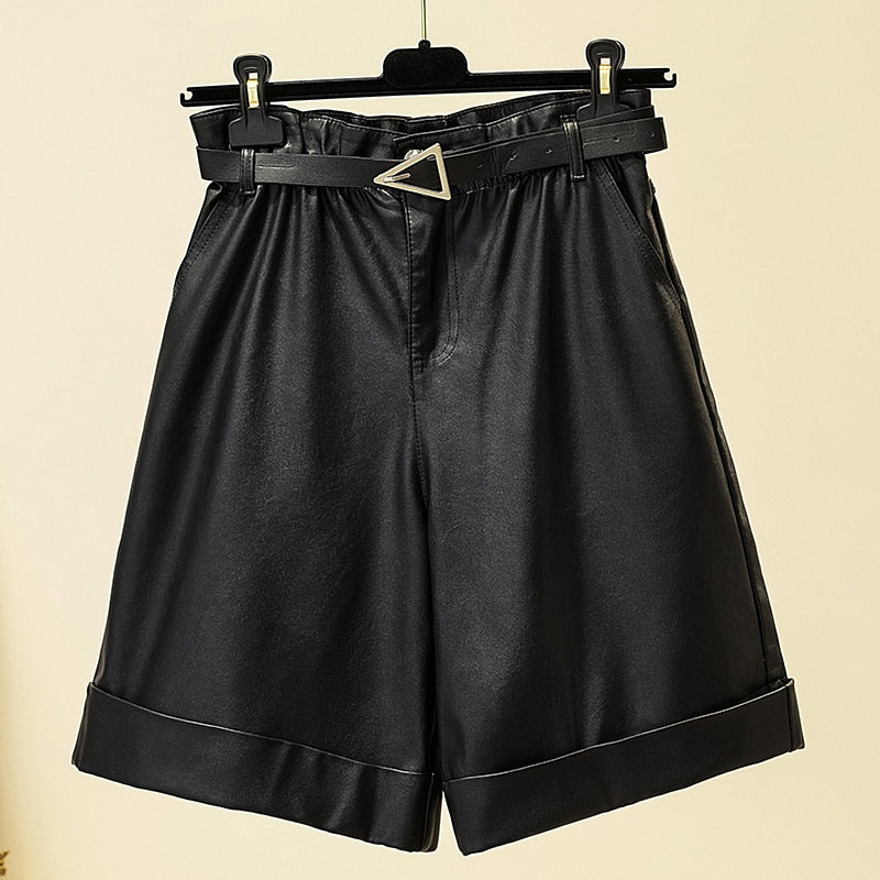 black pu leather shorts