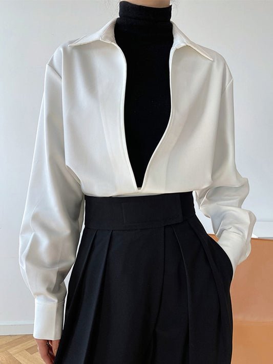 v neck long sleeve solid minimalist blouse