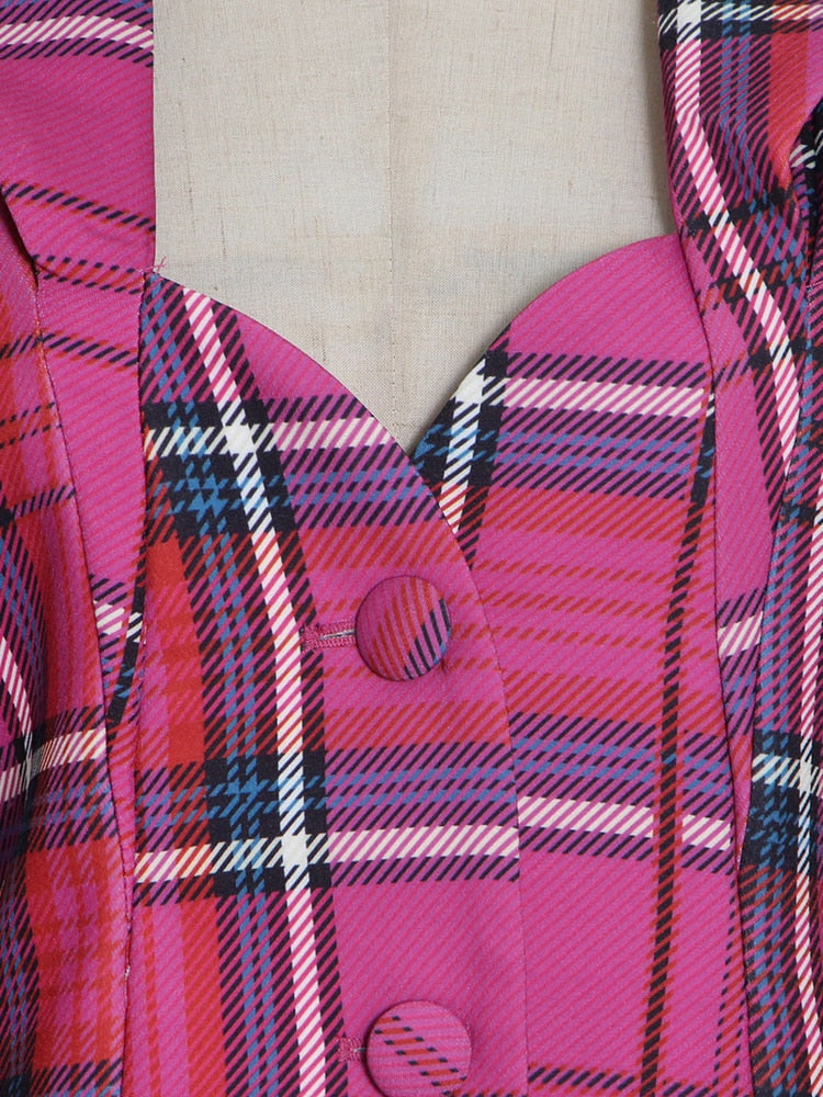 pink cut out backless plaid blazer