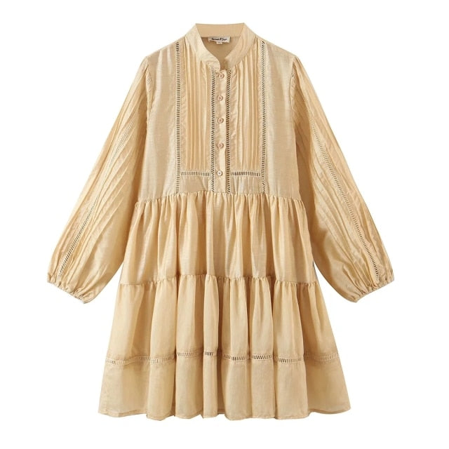 cotton linen boho vintage lantern sleeve dress
