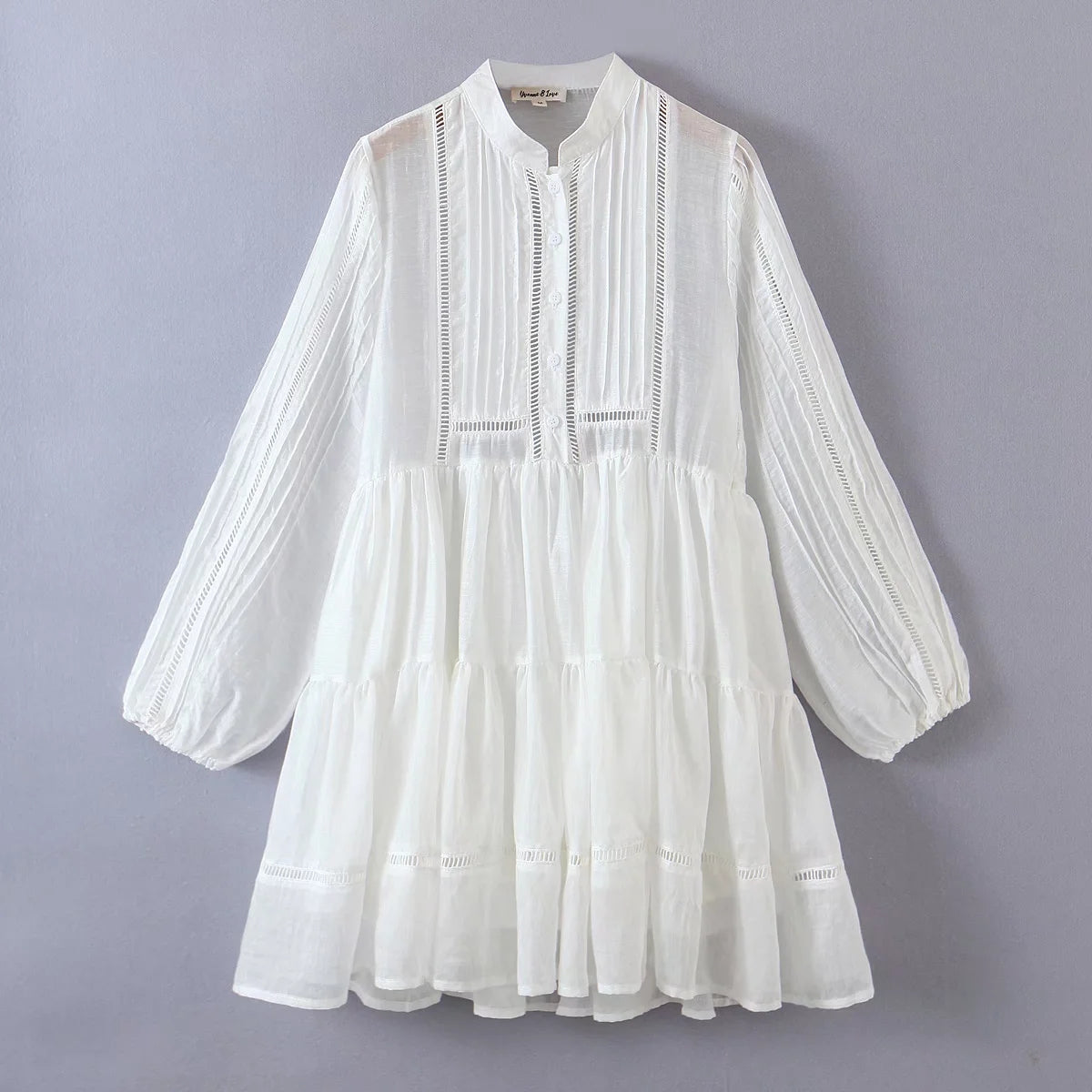 cotton linen boho vintage lantern sleeve dress