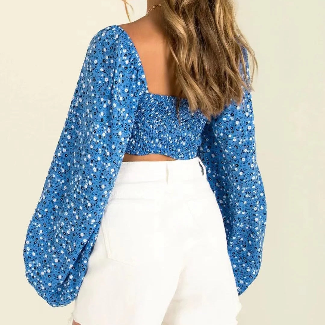 gypsy boho floral cropped blouse