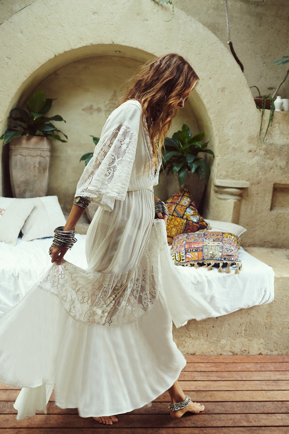 white boho hippie maxi long dress