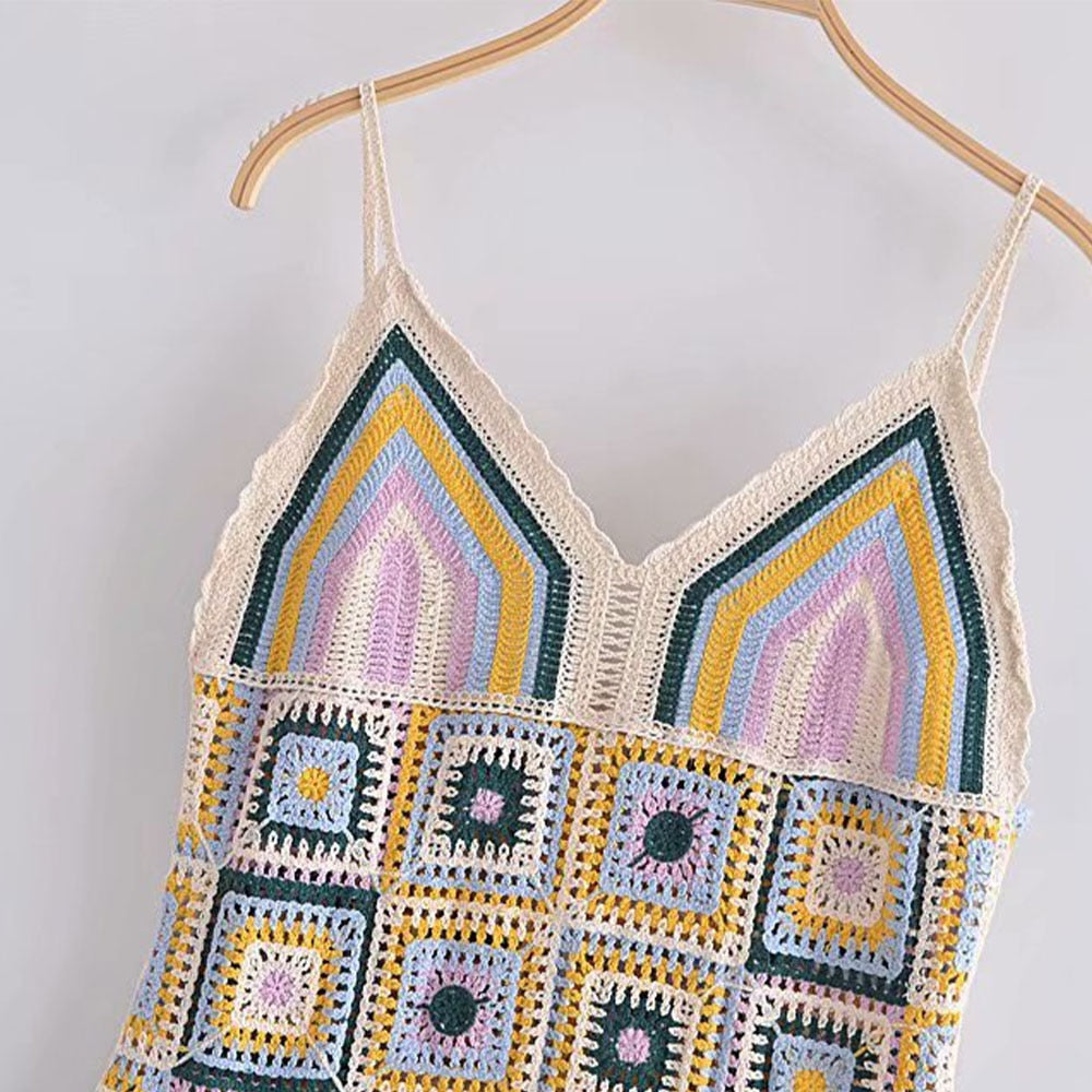 crochet knitted vintage backless mini dress